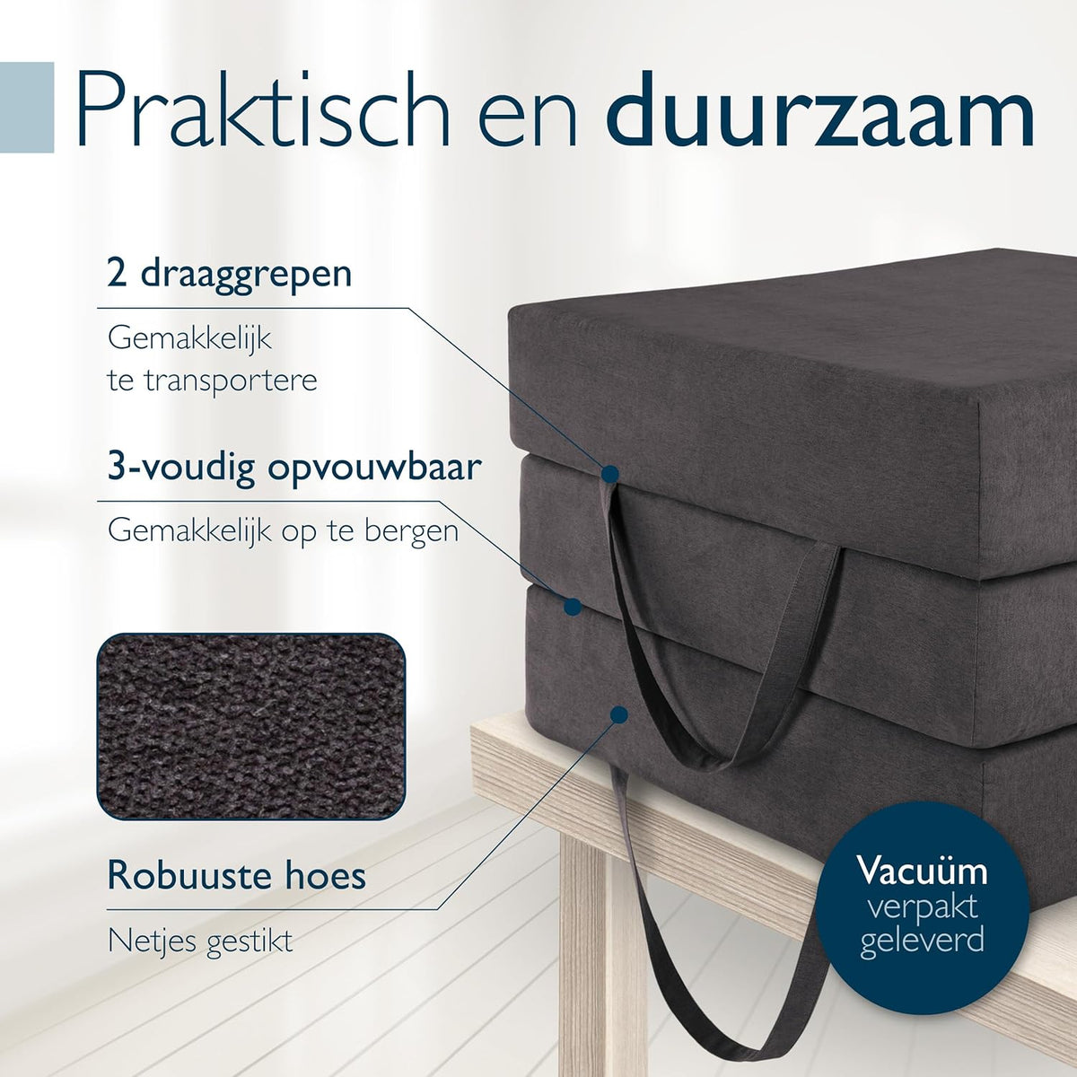 Beautissu Premium XL Vouwmatras 90x200 cm incl. Tas – Opvouwbaar Logeermartas Extra Dik 14 cm Traagschuim – Wasbare Hoes, Eenvoudig Transport & Hoog Slaapcomfort Opvouwbaar Gastenmatras – Grijs