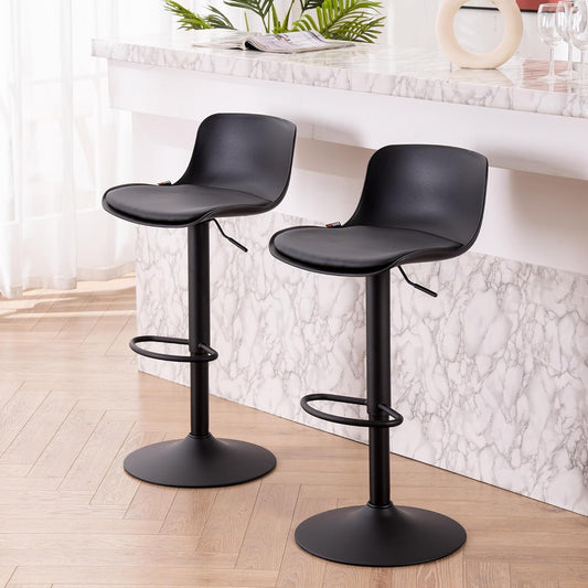Barkrukken – Barstoelen – Keukenstoelen – Hoge Stoelen – Barkruksets – Verstelbare Zithoogte – 360° Draaibaar – Zwart – Set van 2
