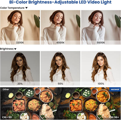 2-Delige Tweekleurige LED-videolichtset – Studiolamp – Fotolamp – Videolamp – LED Lamp – Tweekleurig 3200-5600K En CRI 96+ – Inclusief 2 Verstelbare Lichtstatieven Tot 200 Cm