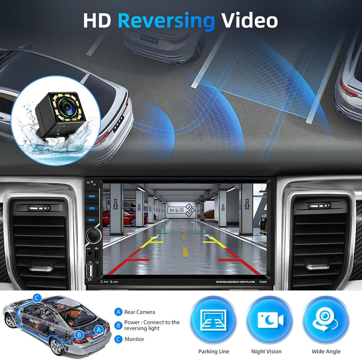 2-DIN Autoradio – Dubbele Din Radio – Auto Stereo – Multimedia Speler – Auto Entertainment – Draadloze CarPlay & Android Auto – Inclusief Achteruitrijcamera