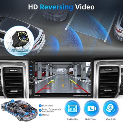 2-DIN Autoradio – Dubbele Din Radio – Auto Stereo – Multimedia Speler – Auto Entertainment – Draadloze CarPlay & Android Auto – Inclusief Achteruitrijcamera