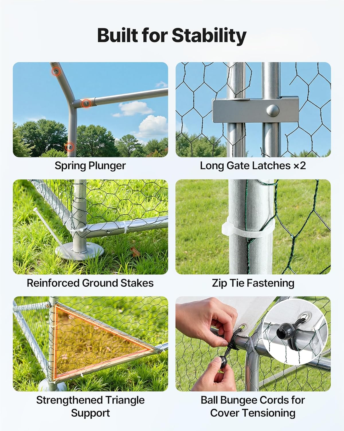 VEVOR Grote metalen kippenhok, 3 x 3 x 2 m, kippenhok met waterdichte afdekking en robuuste structuur, kooi voor gevogelte, met dak, eendenhok, konijn