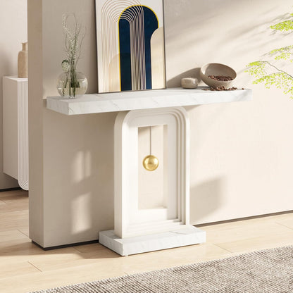 Tribesigns Modern Console Table with Geometric Base, Narrow Sofa, 40 Inches with Gold Decoration, Modern Decorative Wooden Table for Living Room, Entrance, Hallway, Entrance, Marble