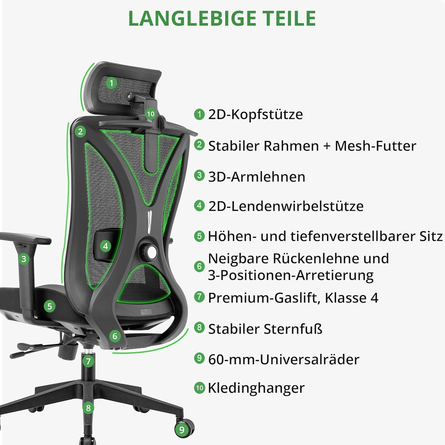 Ergonomische Bureaustoel Voor Volwassenen – Office Chair – Werkstoel – Bureaustoel Zwart – Bureaustoel Met Hoofdsteun – Volledig Verstelbaar – EN-1335 Gecertificeerd