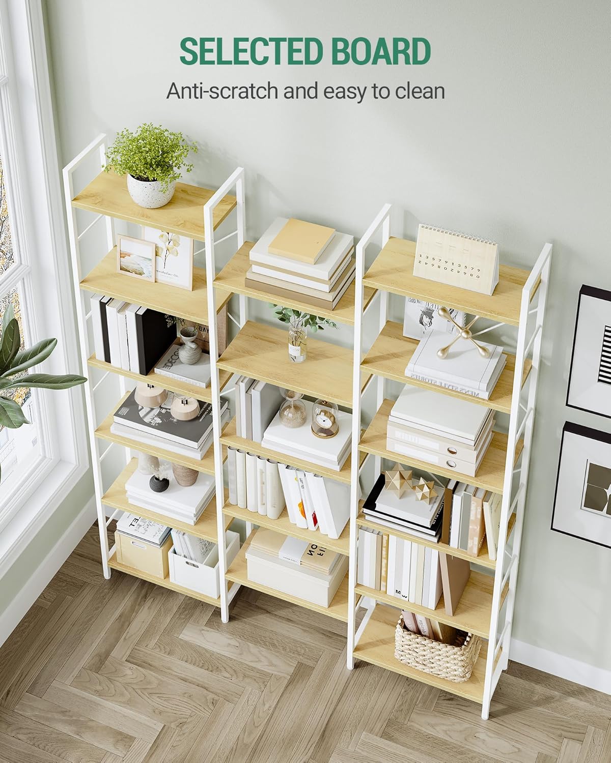 Hzuaneri Bookshelves, Freestanding Shelves, 17 Shelves, 6 Layers, Adjustable Spacing, 24 x 152 x 186 cm, Load Capacity 340 kg, Living Room, Office White Oak and White BC10116W