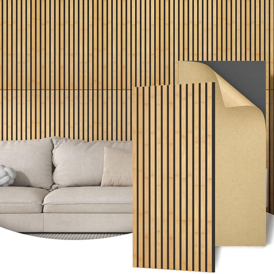 Bamboe Akoestische Panelen – Akoestisch Paneel – Wandpanelen – Houten Latten Paneel – Lamellenwand – Zelfklevend – 100% Bamboe, 4 Stuks 110 x 52 x 1,7 cm