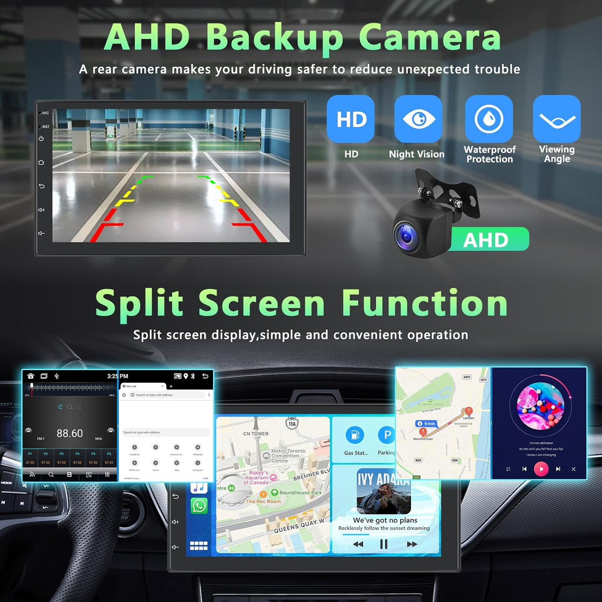 2+64G Motorsi Auto Radio 2 din Android met GPS -Navigatie, Bluetooth Dubbele din Radio Auto met Scherm, Stereo Auto Support Mirrorlink/FM/WIFI/USB/SWC + Achteruitrijcamera + Microfoon
