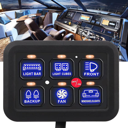 6 Gang Schakelpaneel, Automatisch Dimbaar LED Aan Uit Auto Schakelpaneel LED Touch Control Panel Univesal voor Truck Boot Off Road Voertuig ATV UTV SUV Bus