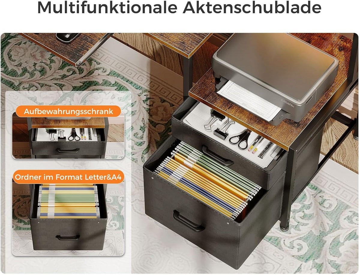 Colsehome Bureau met Laden, 140x48cm Omkeerbaar Computer Bureau met Stopcontact & USB, Gaming Tafel LED Licht, Toetsenbordlade & Monitorstandaard voor Kantoor, Slaapkamer, Bruin