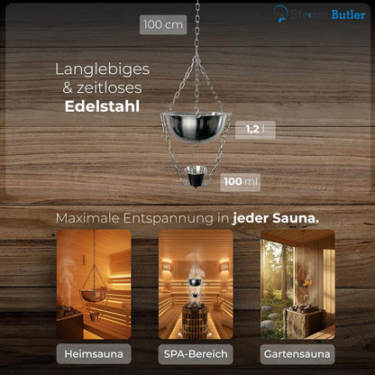 Originele Steam Butler Home - automatische opgiet voor de sauna/thuissauna/tuinsauna - materiaal: roestvrij staal - traploos instelbare intensiteit -