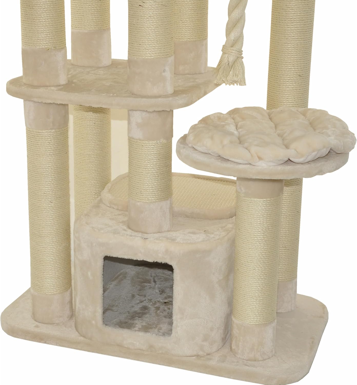 Krabpaal – Krabboom – Kattenboom – Kattenkrabpaal – Kattenmeubel – Extra Groot Ligvlak – Robuust Sisal & Hout – 158 x 85 x 49 cm – Beige