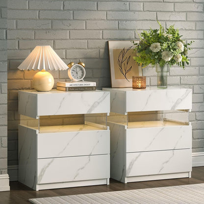 Nachtkastje met LED - Kast - Tafel - Slaapkamerdecoratie - Opbergruimte - 60 cm x 37 cm x 50 cm - Wit