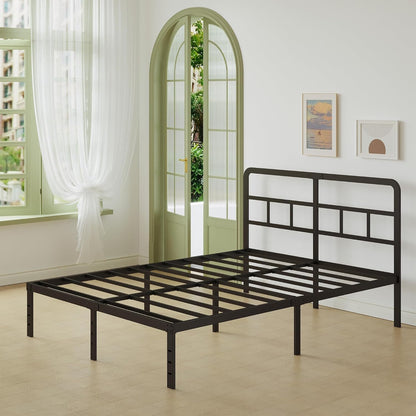 Lutown-Teen Metalen Bed Frame 135 x 190 cm met Gebogen Hoofdbord, Hoogte 36cm, Bedframe 135x190 met Lattenbodem Van Metaal, Opbergruimte onder het bed, Eenvoudige Montage, Zwart