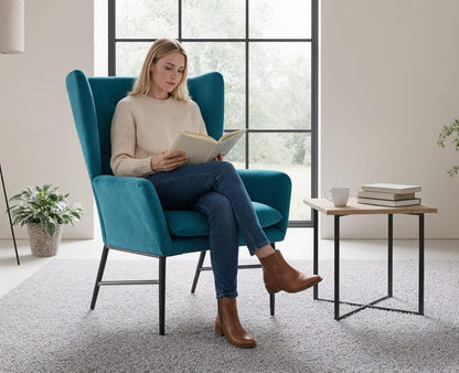 Velvet Accentstoel – Fauteuil – Zetel – Lounge Stoel – Eetkamerstoel – Turquoise – Zachte Fluwelen Bekleding – Stevig Veerkrachtig Zitkussen
