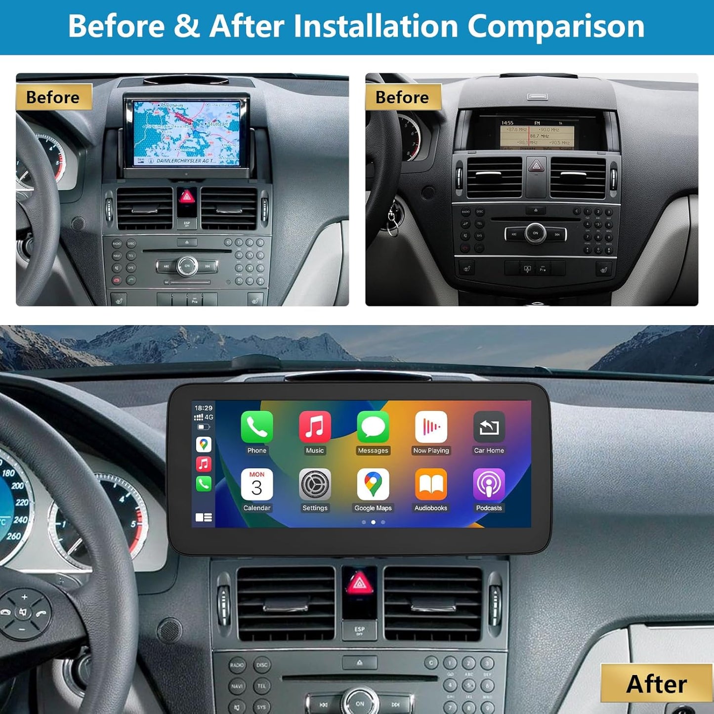 12,3 inch touchscreen autoradio – inbouw radio – multimedia systeem – auto stereo – navigatie systeem – Draadloze CarPlay & Android Auto – Ondersteuning voor achteruitrijcamera en MirrorLink