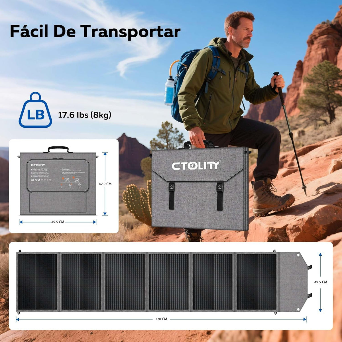 Zonnepaneel, opvouwbaar, 200 W zonnepaneel met monokristallijn zonnecel voor powerstation, 20 V fotovoltaïsche module zonne-installatie zonne-oplader met Multi-Contact voor outdoor, camping