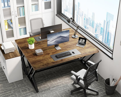 LVB Rustiek computerbureau, metalen houten bureau voor thuiskantoor, industrieel eenvoudig studiebureau voor schrijfwerk, houten student gaming computer pc-tafel met opbergruimte voor slaapkamer, 140