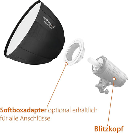 Walimex pro Studio Line Deep Rota Softbox QA90 Octabox lichtvormer, 90 cm Ø, 71 cm diepte, opvouwbaar, met rooster, binnen- en buitendiffuser, speedring, voor opsteekflitser systeemflitser