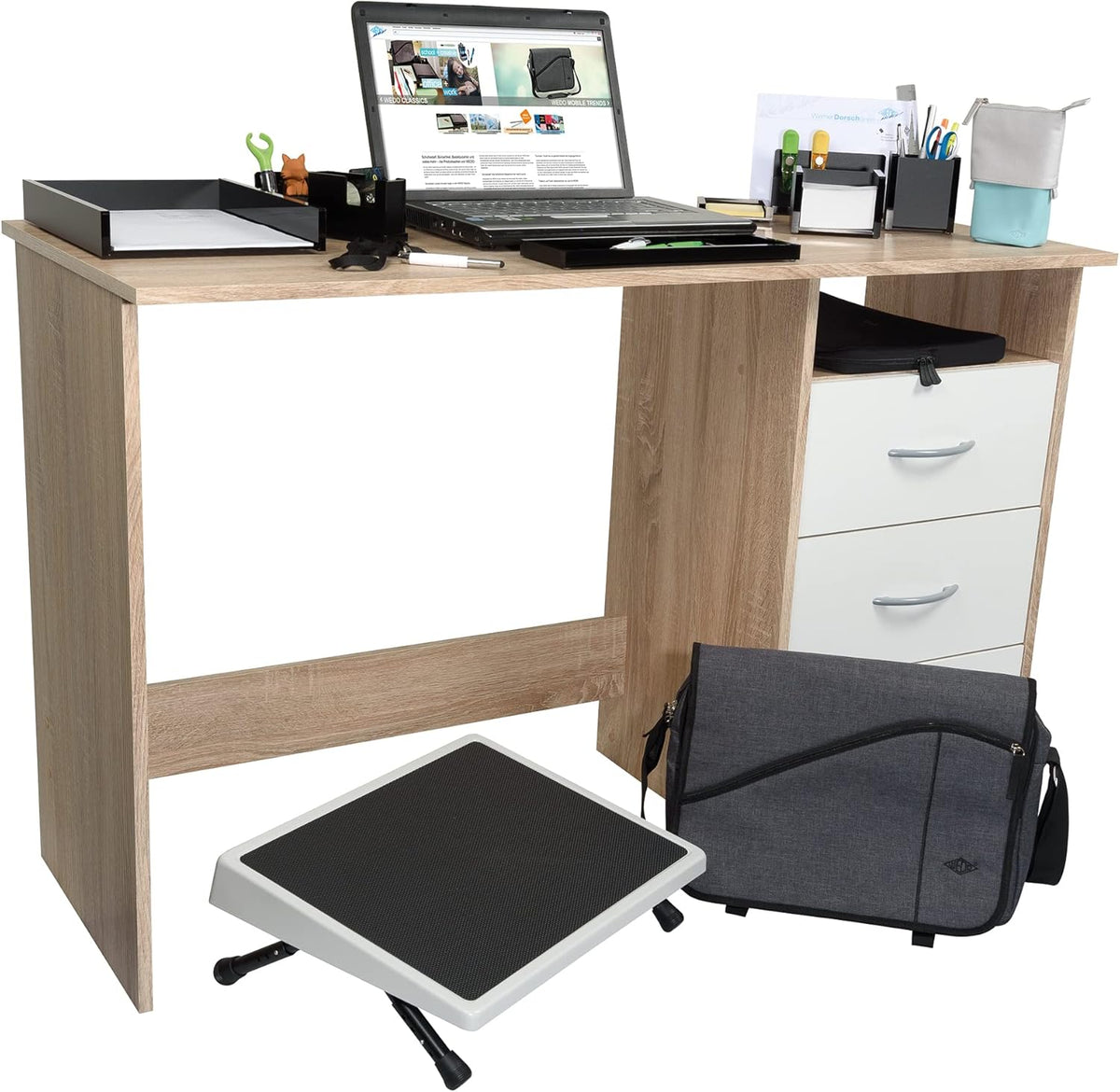 Wedo 103211512 voetensteun EDV, plaatstaal, antislip rubberen bekleding, 4 treden helling, afgeronde randen, rubberen voetjes, TÜV/GS getest, lichtgrijs
