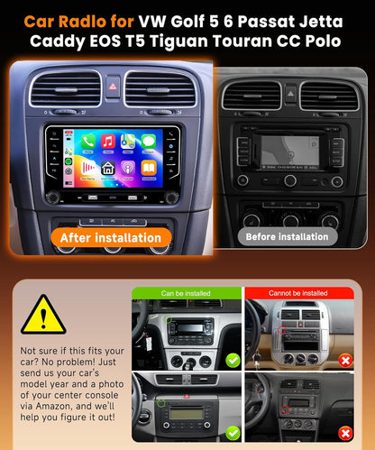 8 Kern 6G + 128G autoradio, Android 15 voor VW Golf 5 6 Passat Jetta Caddy EOS T5 Tiguan Touran CC Polo, 7 inch IPS touchscreen met draadloos Carplay Android Auto GPS Wi-Fi Bluetooth USB FM