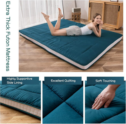 MAXYOYO Futon matras, gewatteerde Japanse vloermatras, gewatteerd, extra dik opvouwbaar slaapkussen, ademend vloerligbed, logeerbed (arduinkleur, kingsize)