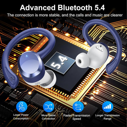 sprtoybat Bluetooth hoofdtelefoon, draadloze Bluetooth 5.4 met 4 ENC Noise Cancelling Mic, draadloze hoofdtelefoon, 68 uur speeltijd, led-display, IP7 waterdichte oordopjes, touch-control