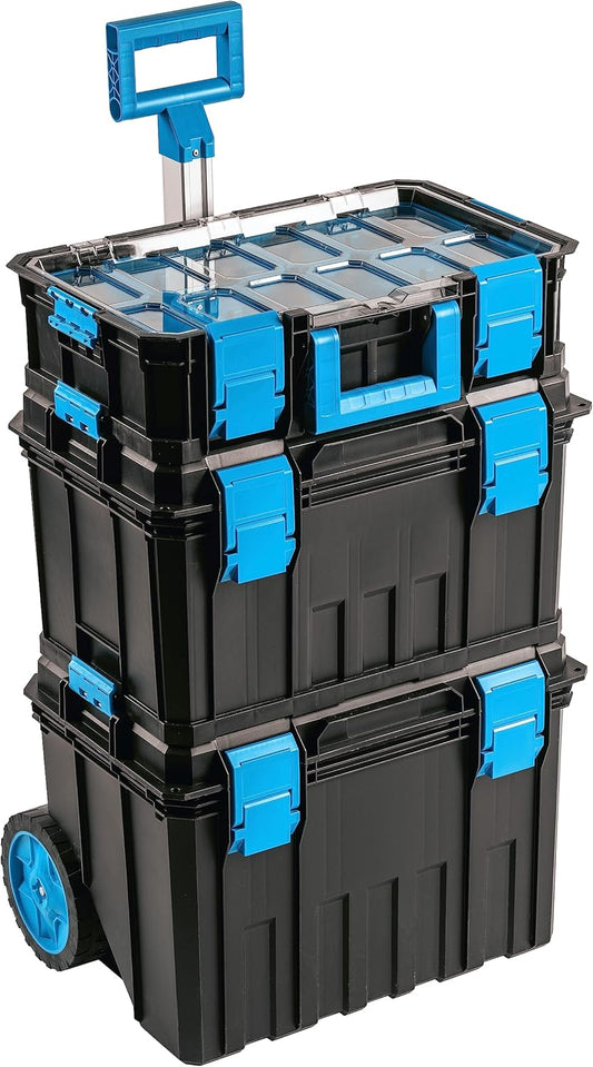 Högert Technik - 4-in-1 boxset, set gereedschapskist op wielen, praktisch en ruim, bestand tegen beschadigingen, stofdicht, robuuste ABS-sluitingen, modulaire opbouw - HT7G500