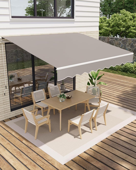 GarveeHome Luifel met scharnierarm, 300 x 250 cm, UV50+ & waterafstotend, met zwengel en wandhouder, lengte + hoek instelbaar, luifel voor terras en balkon, zonwering, balkonluifel, gewrichtsluifel