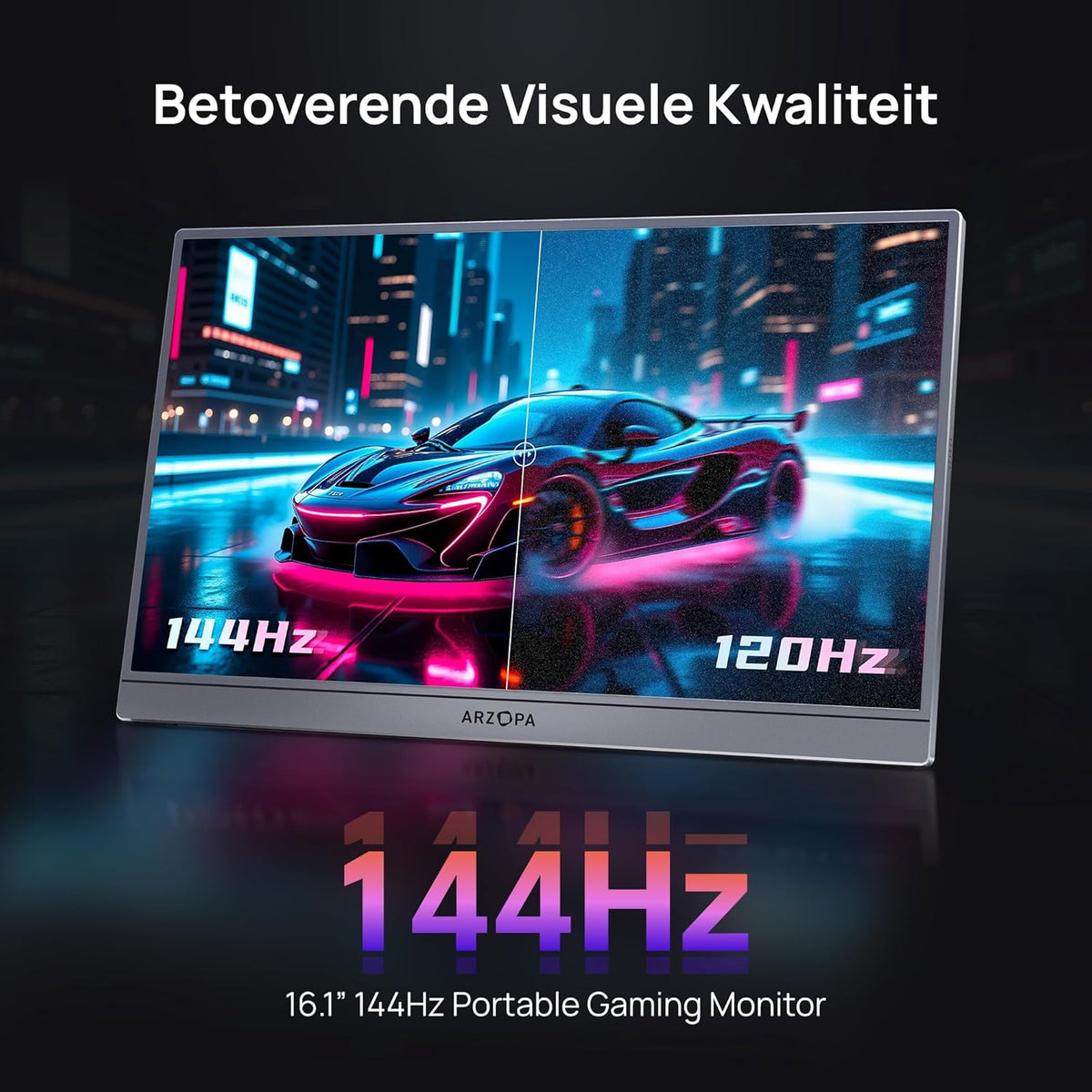 ARZOPA 16.1" Portable Game Monitor, 144Hz 106% sRGB FHD, HDR, Ultra Thin, Eye Protection, 2nd Screen for PC/PS5/Mac/Xbox - Z1FC Grey - QUORE