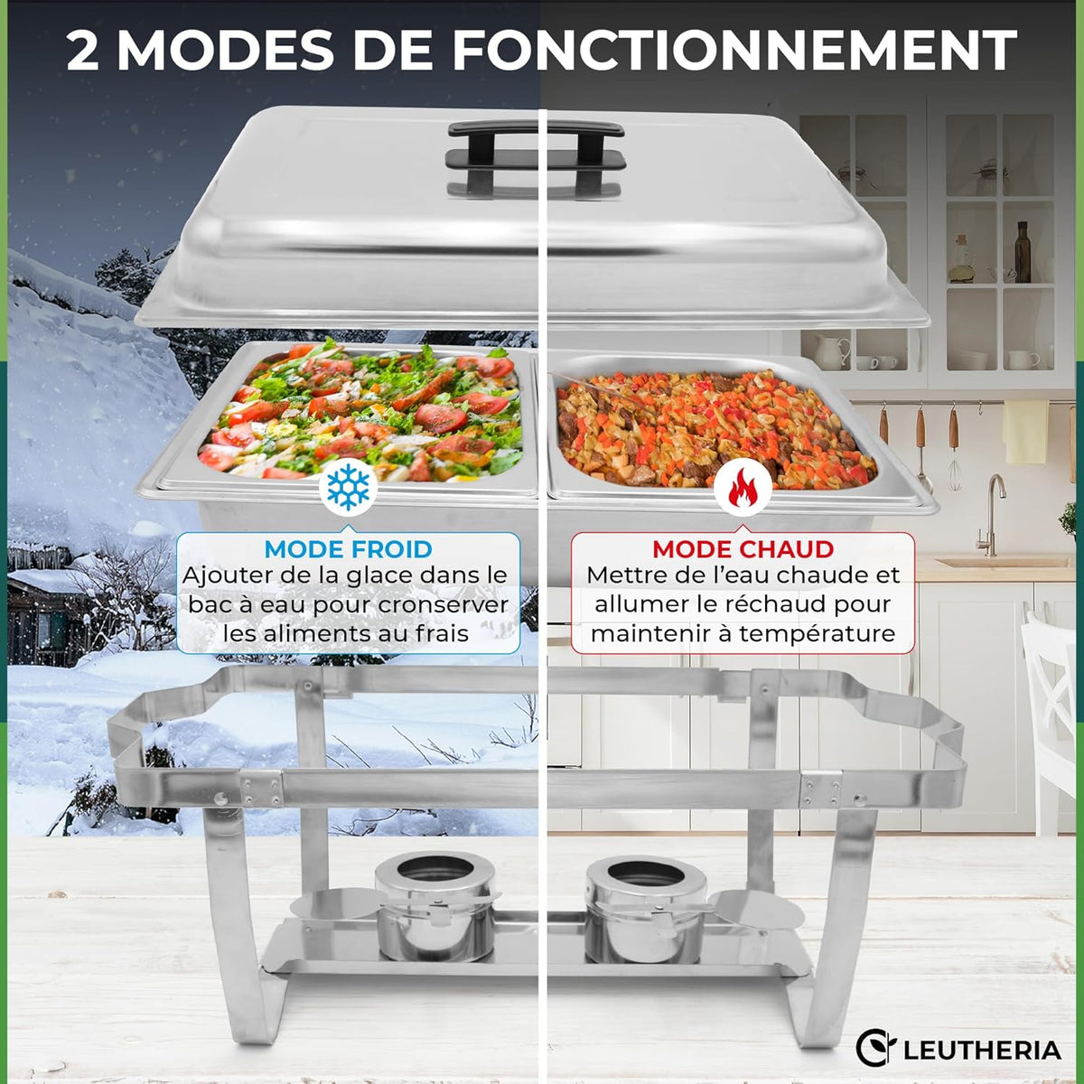 Set van 4 voedselverwarmers – Chafing Dish of warmhoudplaat van roestvrij staal – roestvrij staal SS201