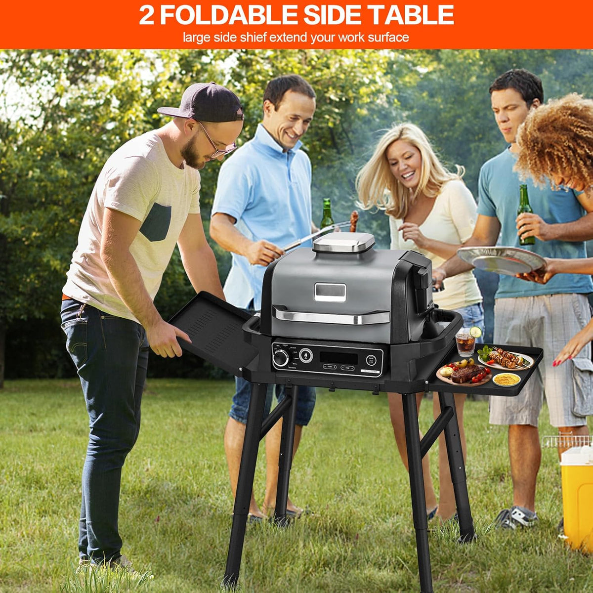 Grillstandaard voor Ninja Woodfire buitenoven serie en grillstandaard, beweegbare standaard voor Ninja Woodfire met bijzettafel, pizzaovenstandaard, barbecue-accessoires