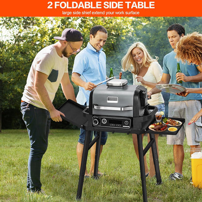 Grillstandaard voor Ninja Woodfire buitenoven serie en grillstandaard, beweegbare standaard voor Ninja Woodfire met bijzettafel, pizzaovenstandaard, barbecue-accessoires