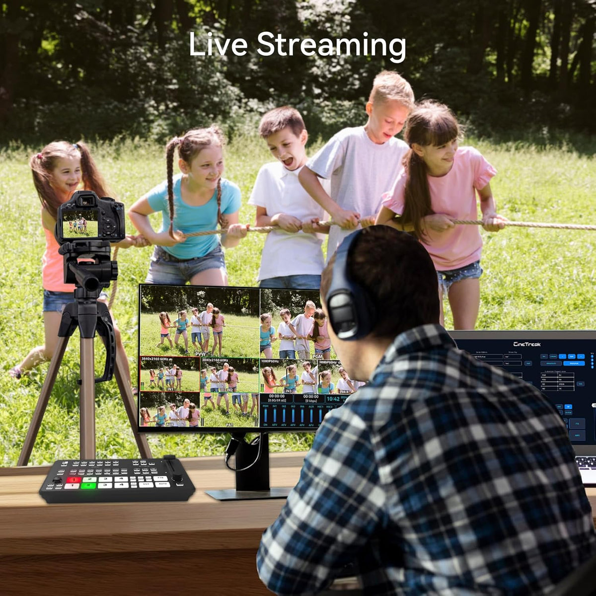 HDMI videomixer – Video switcher – Streaming mixer – Livestream mixer – Cameramixer – Met PTZ camera bediening en tot 4 HDMI-ingangen