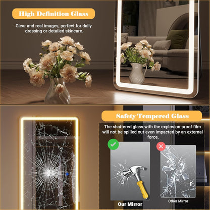 Staande Spiegel Grote – Lange Spiegel – LED Spiegel – Vloerspiegel – Passpiegel – 178 x 65 cm – Ingebouwde LED Verlichting Met 3 Lichtstanden – Veilig Onbreekbaar Zilverglas