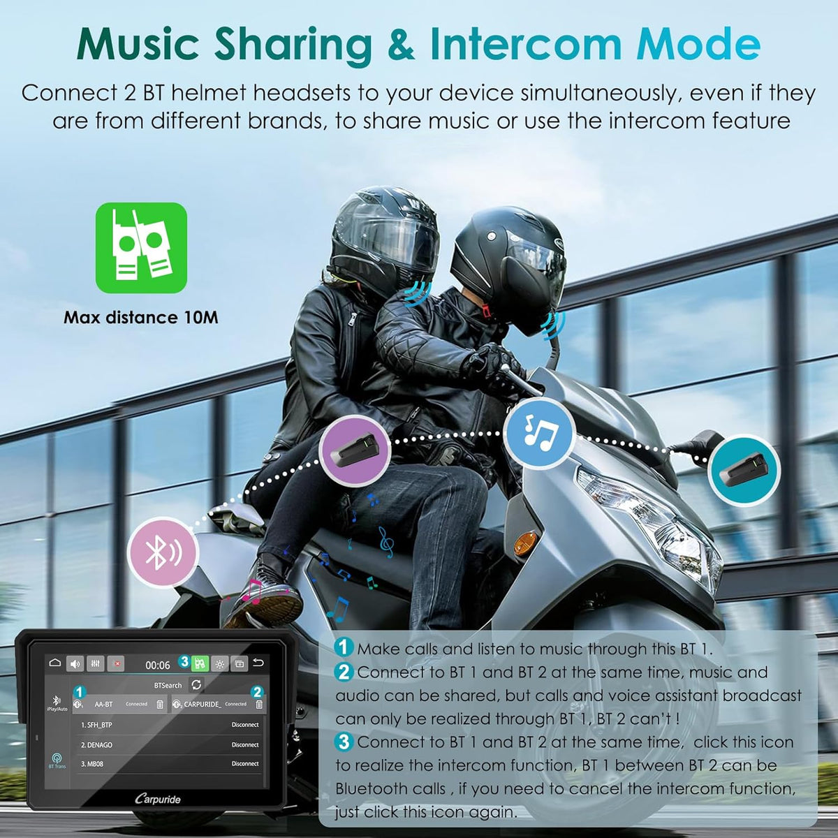Motor GPS – Motornavigatie – Motor Navigatiesysteem – Motorfiets GPS – Motorfiets Navigatie – Draadloze CarPlay & Android Auto – 5 Inch Waterdicht Touchscreen