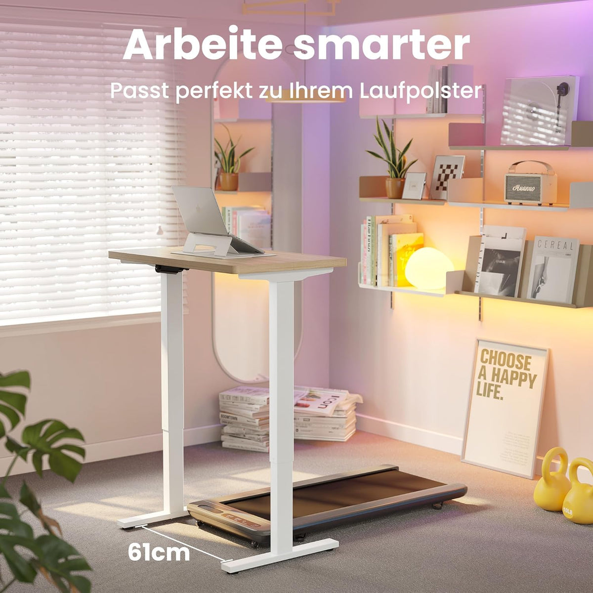 HUANUO In hoogte verstelbaar bureau met USB-oplaadpoort, 120 x 60 cm, 4 hoogte-instellingen, elektrisch bureau voor thuis, kantoor en computer
