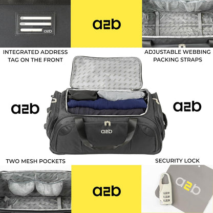 A2B Quest Lichtgewicht tas op wielen - Travel Duffle Bag met duurzame stress geteste wielen | Verstelbare riem, mesh zakken AB006, Zwart/Blauwgroen, L