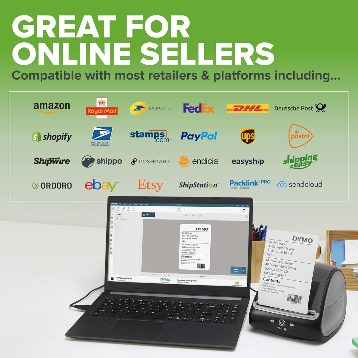 DYMO LabelWriter 5XL labelprinter | Automatische labelherkenning | Prints Extra-Wide Shipping Labels van Amazon, DHL & Meer | Perfect voor e-commerce verkopers | UK 3-polige stekker