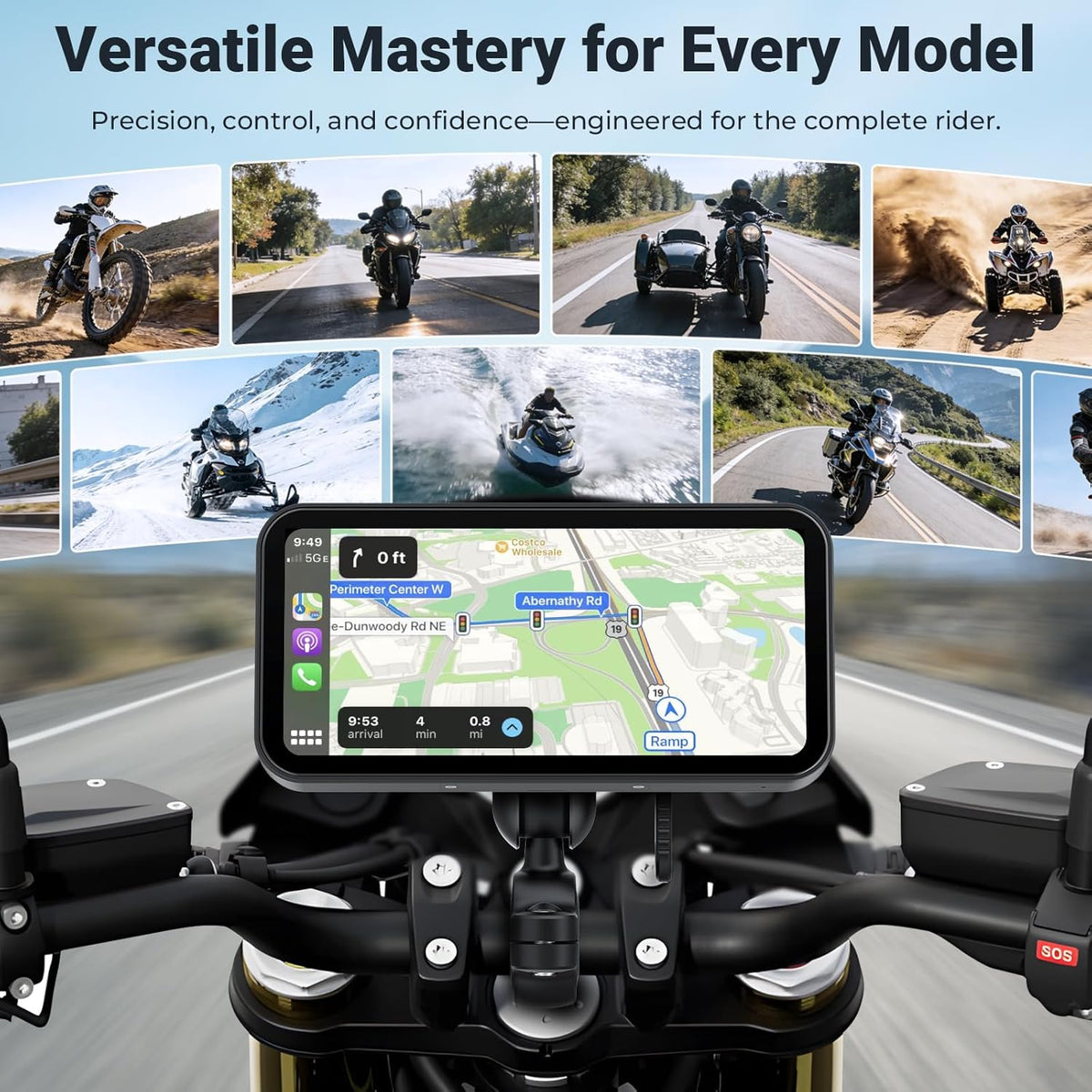 622 Draadloos CarPlay scherm voor motorfiets, 6 inch Motobike waterdicht touchscreen met lichtdetectie, ondersteunt draadloze CarPlay en Android Auto, Bluetooth Trans, GPS-navigatie
