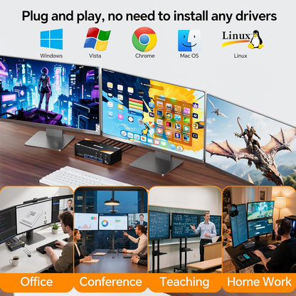 KVM Switch 3 PC 3 monitoren 8K @60Hz / 4K @144Hz, Displayport 1.4 HDMI 2.1 USB 3.0 KVM Switch Triple Monitor voor 3 PC delen muis, toetsenbord met bedrade afstandsbediening en 12V Power