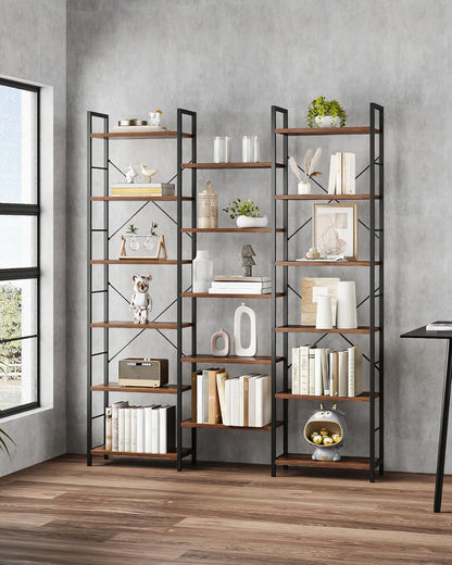 Hzuaneri Bookshelves, Freestanding Shelves, 17 Shelves, 6 Layers, Adjustable Distance, 24 x 152 x 186 cm, Load Capacity 340 kg, Living Room, Office Vintage Brown-Black BC10101B