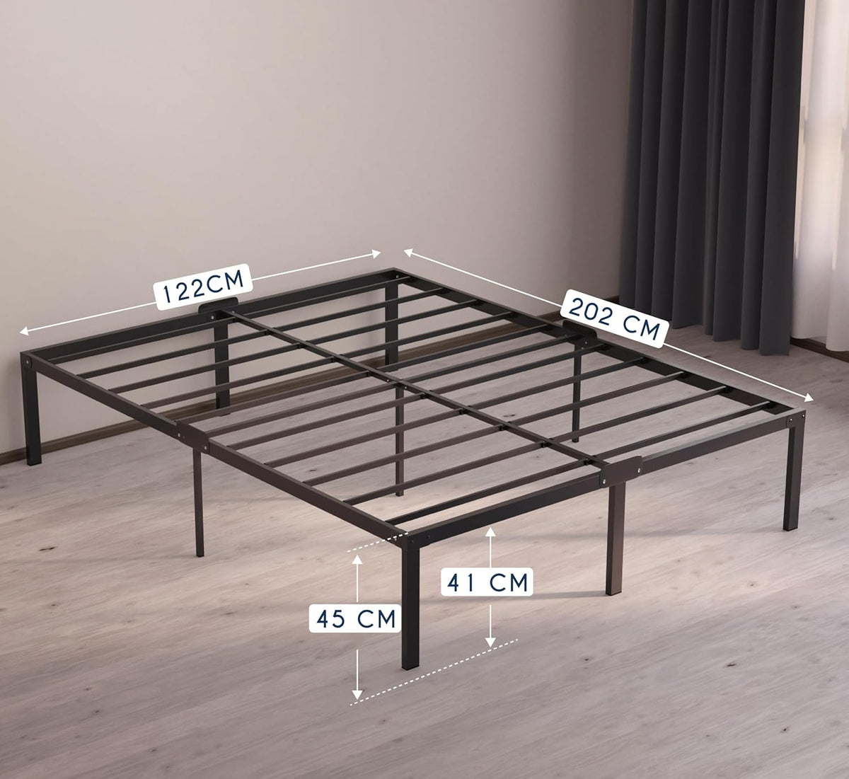 Dreamzie Metalen Bed 120x200 Met Lattenbodem - Bedframe 120x200 Met Poten - Hoogte 45 cm - Stabiel, Eenvoudige Montage, Veel Opbergruimte