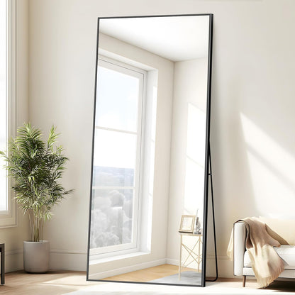 WOLIBEER Grote full-body spiegel, 192 x 85 cm, full-body spiegel met aluminium frame, zwart, rechthoekige wandspiegel, staande spiegel, spiegel voor slaapkamer, woonkamer, kleedkamer, fitnessstudio,