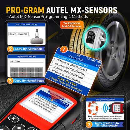 Autel MaxiTPMS TS508WF KIT, 2026 TS508WF met 4 Stuks 2-in-1 metalen MX-sensoren[Waarde €120] TPMS Herleertool Ppgrade van TS508 TS501 TS408, Sensoren activeren/Opnieuw Leren, MX-sensoren Programmeren