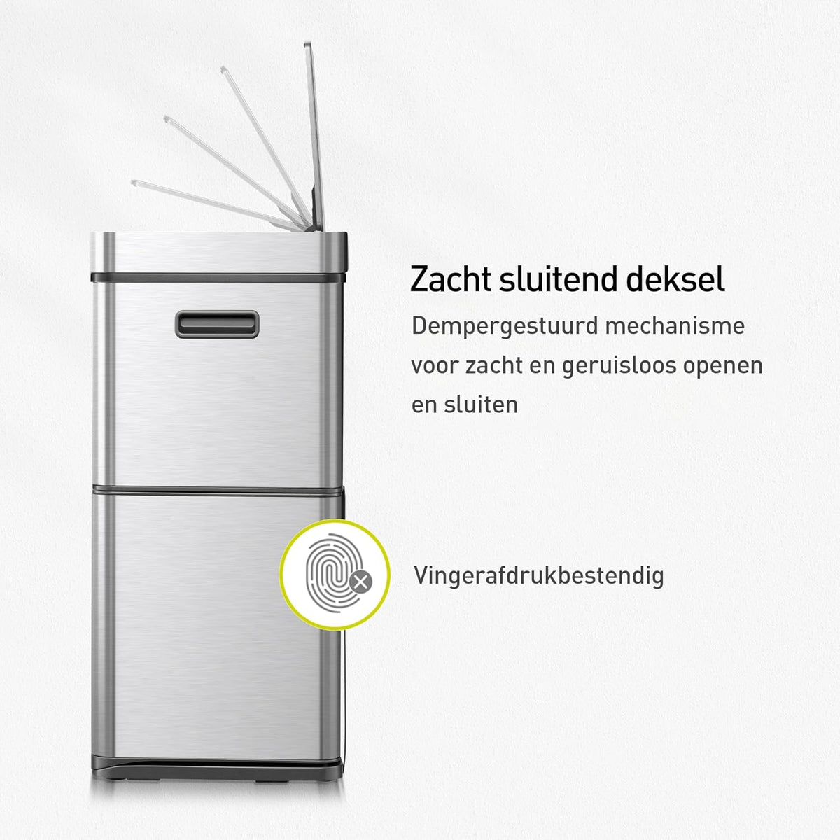 Afvalbak met Sensor – Prullenbak – Vuilnisbak – Afvalemmer – Recyclebak – 60 Liter 3-Vaks – Roestvrij Staal – Automatisch Openende Soft-Close Deksel