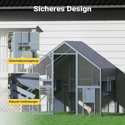 Wiltec kattenren 140 x 187 x 187 cm, buitenverblijf voor katten, speelkooi van dennenhout, kattenkooi voor speelruimte voor katten en huisdieren, kattenvolière met waterdicht dak