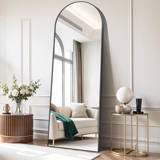 COFENY Boog full-body spiegel, 179 x 65 cm vloerspiegel met zwart frame, gewelfde staande spiegel, grote wandspiegel om te staan, leunen of hangen, vloerspiegel voor slaapkamer, woonkamer