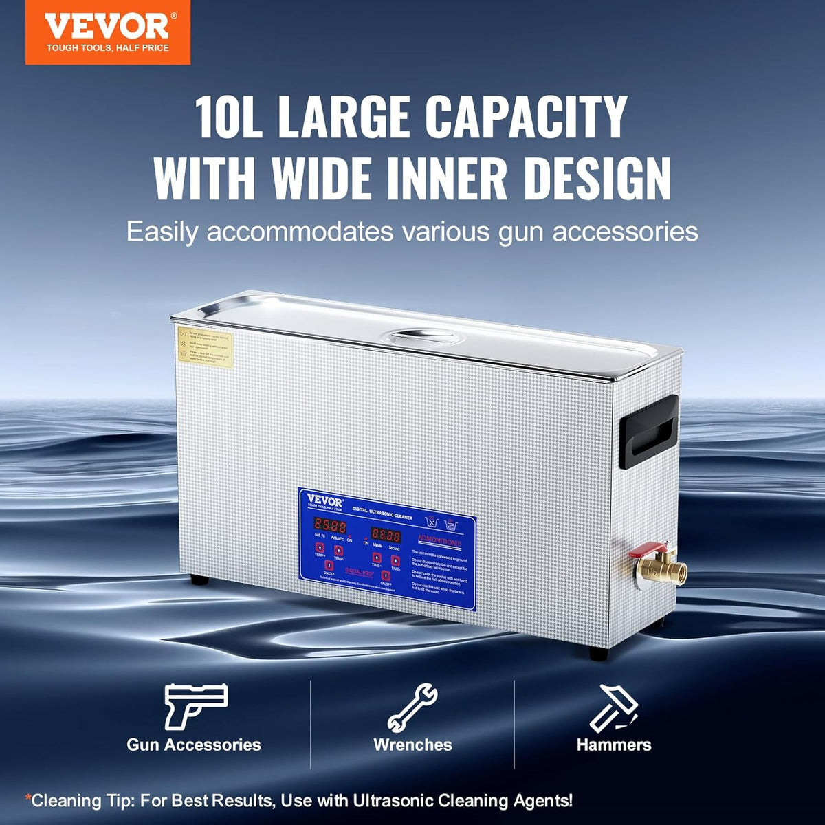VEVOR Ultrasone reiniger, 10 l, ultrasoon reinigingsapparaat, 300 W, ultrasone reinigingsmachine met timer, verwarming, 40 kHz digitale reiniger met mand voor sieraden