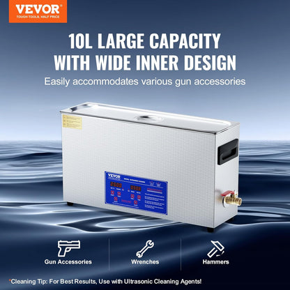VEVOR Ultrasone reiniger, 10 l, ultrasoon reinigingsapparaat, 300 W, ultrasone reinigingsmachine met timer, verwarming, 40 kHz digitale reiniger met mand voor sieraden