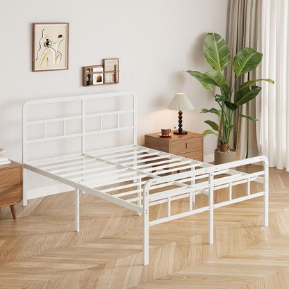 Bedframe 160 x 190 met Hoofdbord en Voeteneind, 46 cm Hoogte Metaal Tweepersoonsbed met Zware Metalen Lattenbodem, Minimalistisch Ontwerp, Eenvoudig te Monteren, Geluidsarm, Wit